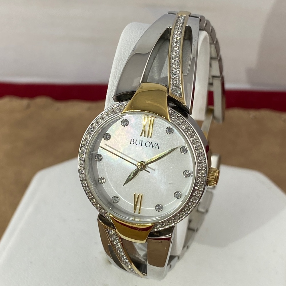 Sparkling Bulova Two Tone Crystal Accents MOP Dial